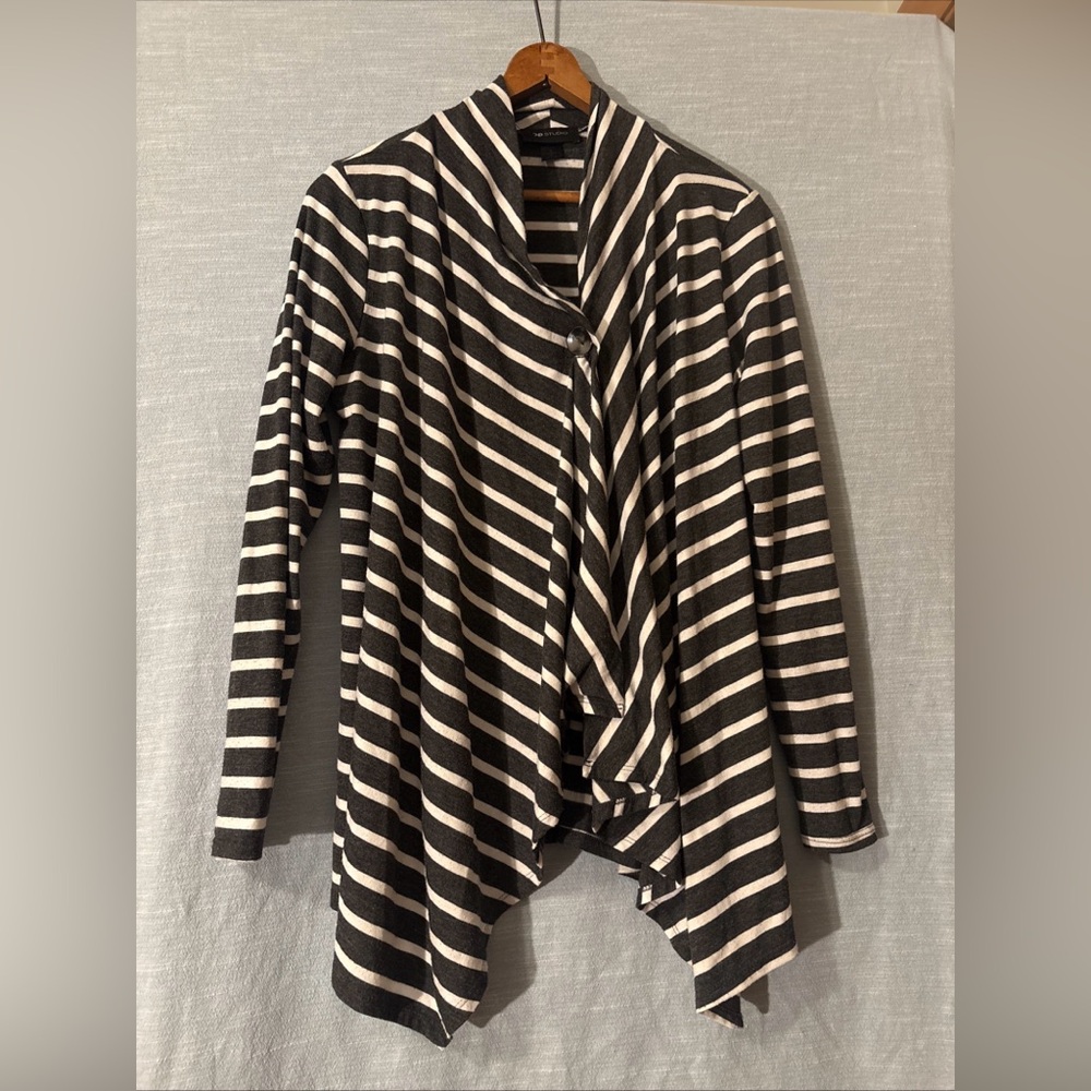 AB Studio Cardigan Sweater Long Sleeve Dark Gray/White Striped Women’s Sz S